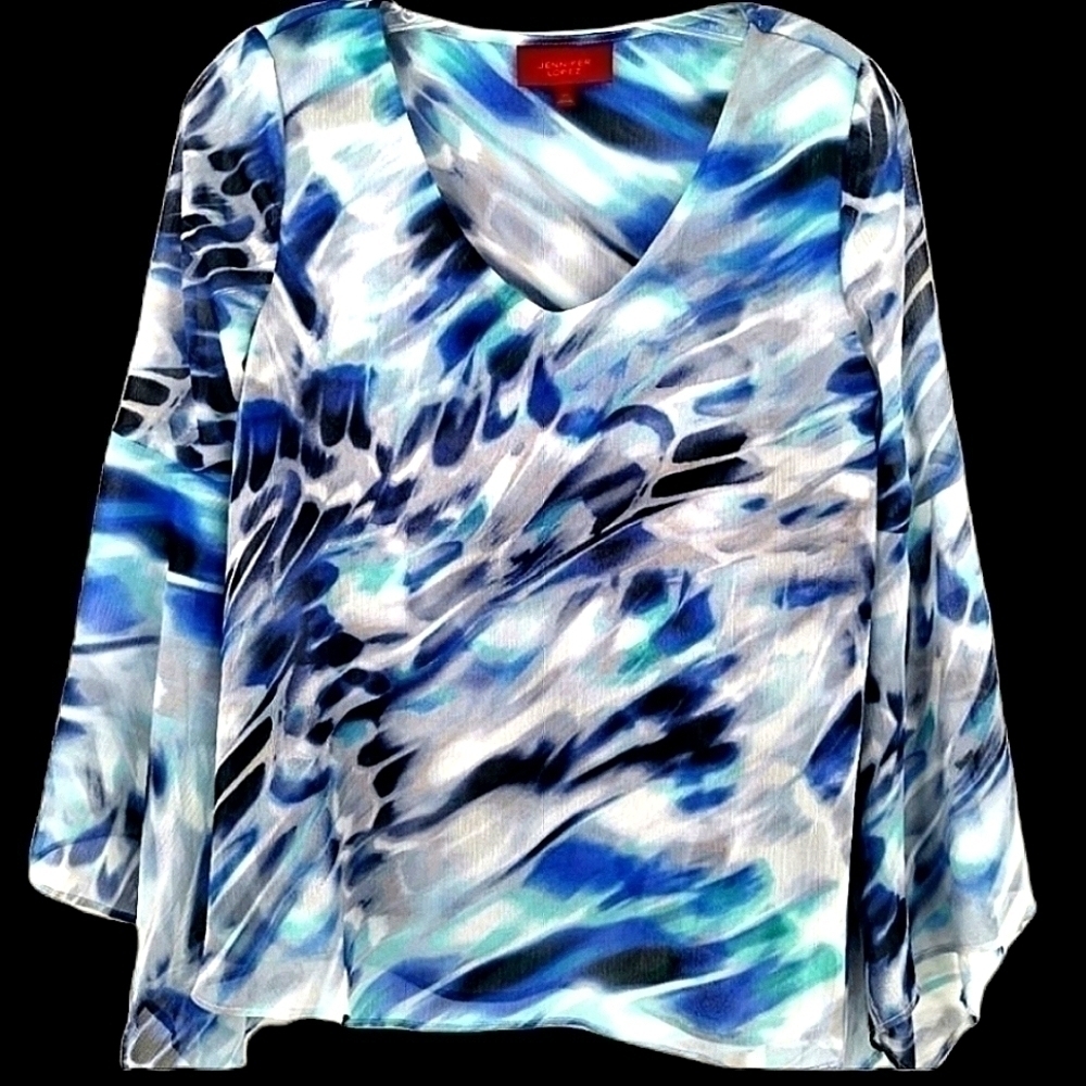 Jennifer Lopez Women's XS Blue Flared Light Blouse